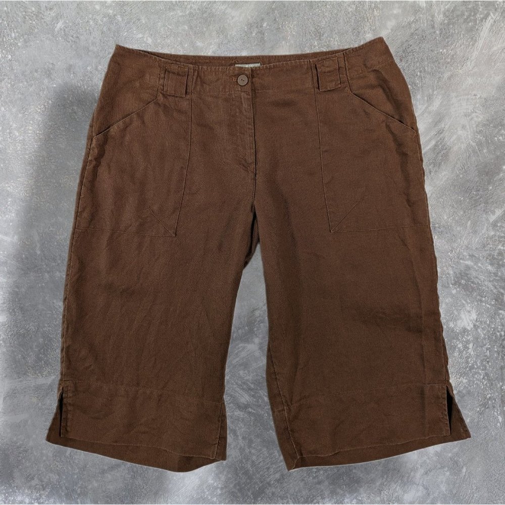 J Jill 100% Linen Chocolate Brown Bermuda Shorts sz 8T (tall)